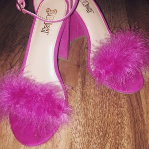 Pink Open toe Heel with fur
